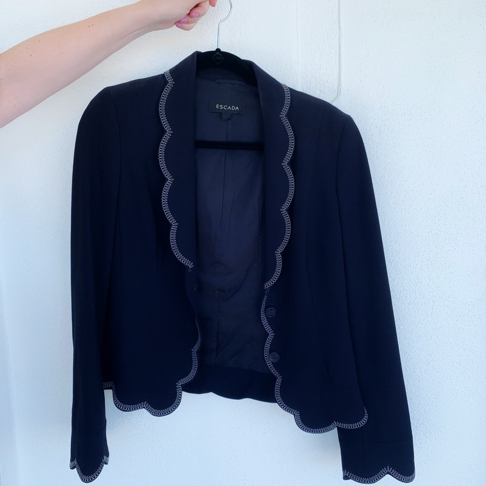Embroidered navy blazer